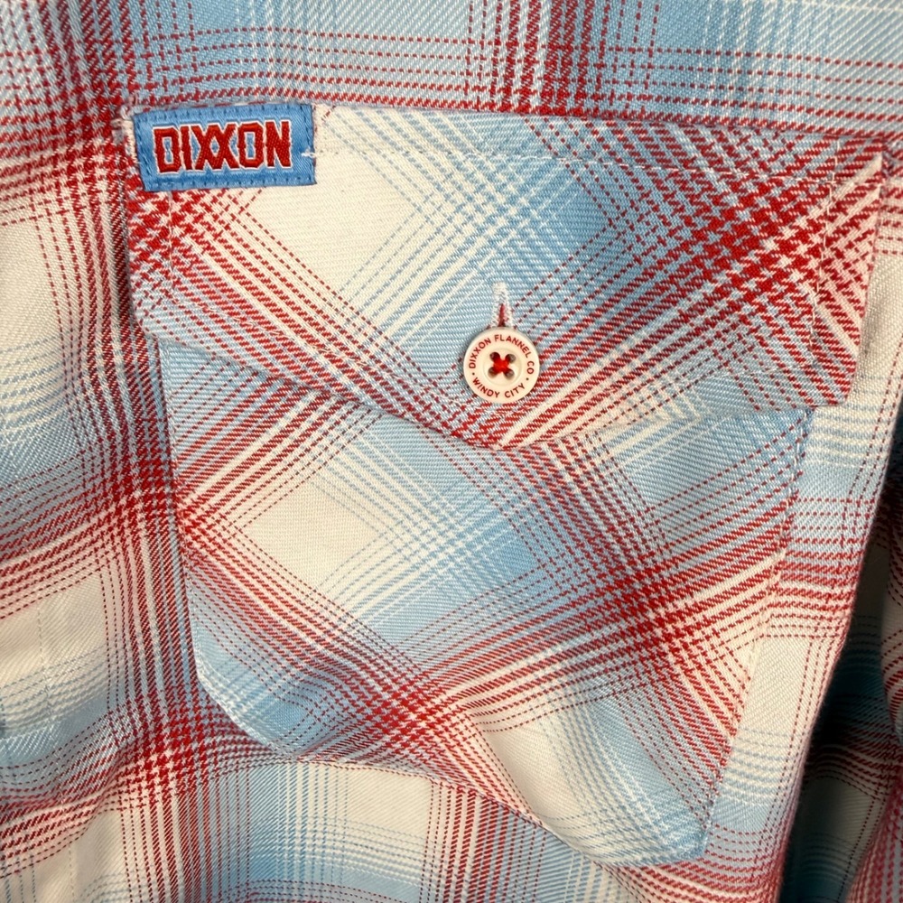 NEW Dixxon Windy City Flannel Red White Blue Plaid Button Down Shirt Medium - Picture 4 of 9